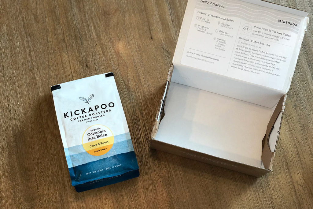 Kickapoo Coffee Roasters' Colombia Inza Belen - via Mistobox