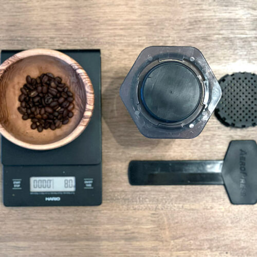 Elements needed for mini AeroPress recipe