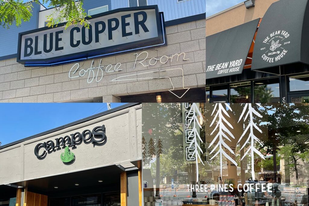 Collage of various Salt Lake City coffee shops