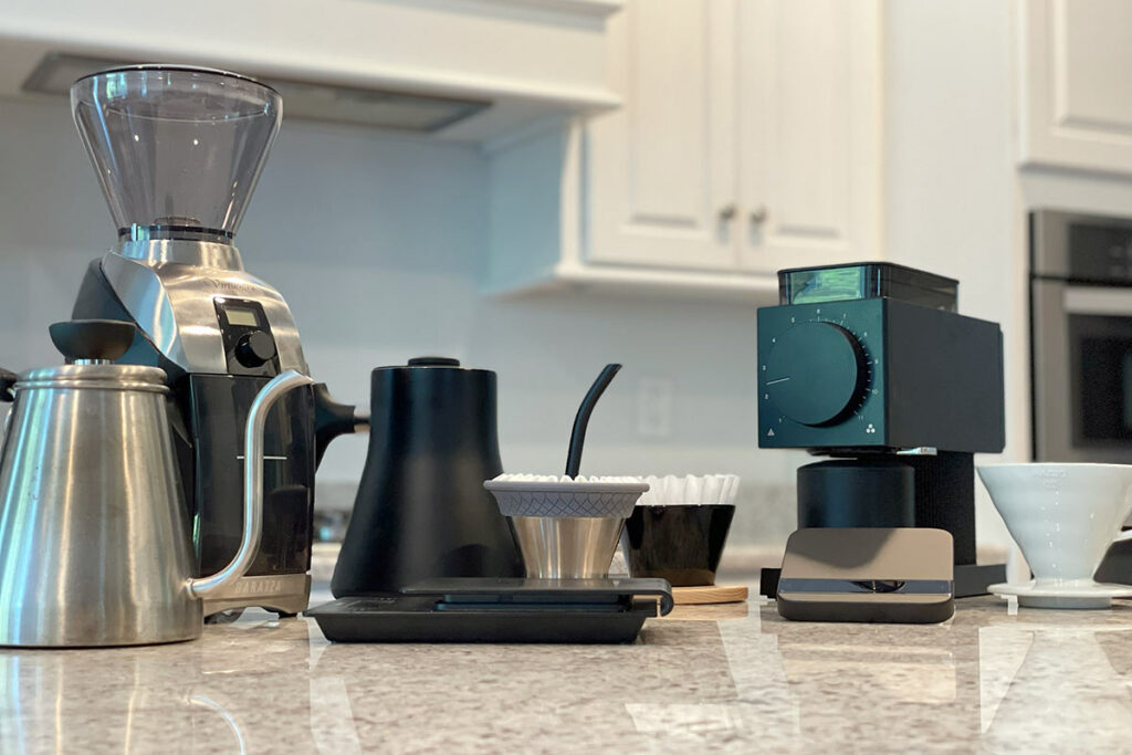 Collection of specialty at-home coffee equipment