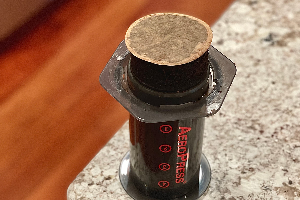 Spent grounds in the AeroPress coffee maker